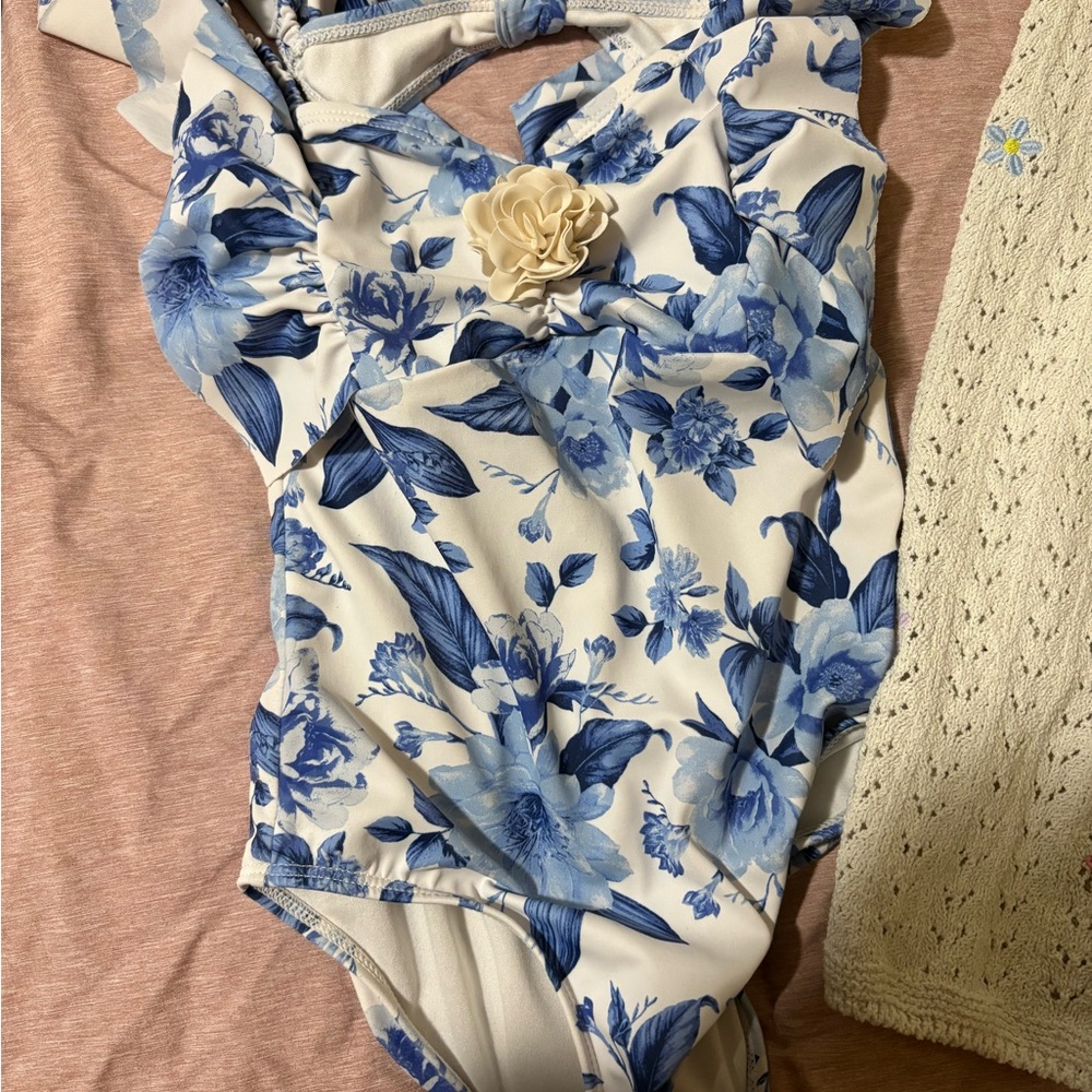 Janie and Jack Blue Floral Kids Swim One Piece